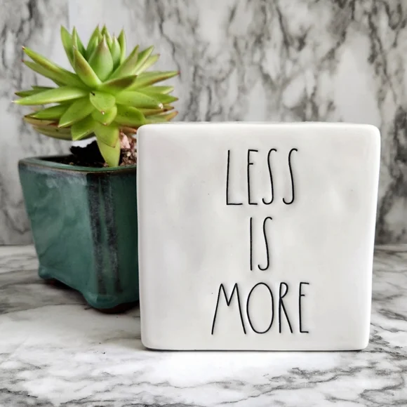 Rae Dunn Ceramic Square Block Sign, Less Is More, More Or Less - Picture 1 of 10